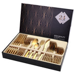 24PCS Gold Cutlery Dinner Set Cutlery Set Dishes Knives Forks Spoons Western Kitchen Dinnerware Stainless Steel Tableware Home
