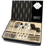 24PCS Gold Cutlery Dinner Set Cutlery Set Dishes Knives Forks Spoons Western Kitchen Dinnerware Stainless Steel Tableware Home