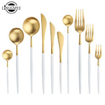 White Gold Cutlery Set Western 304 Stainless Steel Tableware Home Spoon Fork Knife Chopsticks Kit Dinnerware Sets tableware