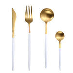 White Gold Cutlery Set Western 304 Stainless Steel Tableware Home Spoon Fork Knife Chopsticks Kit Dinnerware Sets tableware